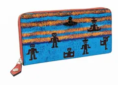 未使用 ヴィヴィアンウエストウッド 長財布 ラウンドファスナー ジップアラウンド ORBプレート 刺繍 ブルー イエロー 棒人間 Vivienne Westwood ヴィヴィアン メンズ レディース