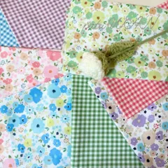 【ハギレ(48×48)】コットン／花柄＆チェック　2枚セット(pink・green・blue・purple)