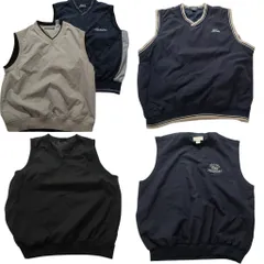 古着卸 まとめ売り ナイロンプルオーバー ベスト ジャケット 5枚セット (メンズ S /M /L ) ブラック Ｖネック 中古 古着 NB1127