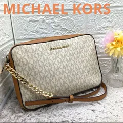 MICHAEL KORS ❣️マイケルコース❣️ MK柄 PVC×レザー クロスボディ ショルダーバッグ レディース アイボリー系×ブラウン 通勤　通学　トラベル　ビジネス　カジュアル　ブランド　ロゴ　希少　本物保証　美品　良品