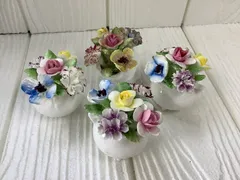 T6 『Royal Doulton ロイヤルドルトン 陶器花 イングランド製 4点まとめ 高さ約5㎝