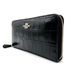 ✨良品✨ COACH 長財布 ロングウォレット ラウンドファスナー レザー 革 クロコ型押し ブラック 黒色 ユニセックス 男女兼用 メンズ レディース