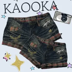 日本ヴィンテージ CHECK Y2K パンク デニム 冬 ヒップホップ インディゴデニム ショートパンツ