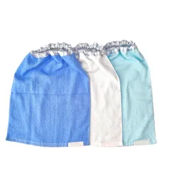 肌に優しい国産綿タオル製おりこうタオルエプロン 薄手ショートパイル ブルーMIX3枚セット