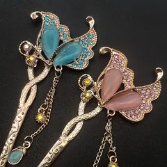 一本挿し かんざし  髪飾り 蝶 ビジュー ピンク ブルー 結婚式 和装 留袖  着物