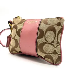 【良品】 COACH コーチ ハンドバッグ ポーチ シグネチャー キャンバス レザー 革 ベージュ 肌色 ピンク 桃色 ユニセックス 男女兼用 メンズ レディース