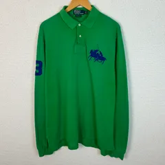 レア　Polo by Ralph Lauren ラルフローレン 長袖 ポロシャツ デカロゴ グリーン XLサイズ メンズ 古着 ストリート クラシック