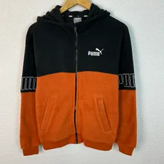 PUMA プーマ フリース パーカー ロゴ刺繍 ブラック オレンジ Sサイズ メンズ 古着 スポーツMIX アウトドア