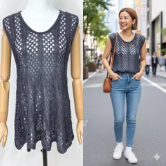 編み ベスト ニットベスト レディース トップス ノースリーブ 透かし編み Crochet Knit Layer Style 重ね着 夏服 秋服 おしゃれ かわいい 人気 コーデ 大人 ナチュラル カジュアル Fashion 上品 春夏 レイヤー グレー