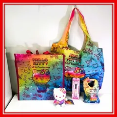 ハローキティ50周年記念グッズセット🎀トートバッグ・ぬいぐるみ・エコバッグ・キーホルダー付き🌈【新品未使用・ラスベガス限定】