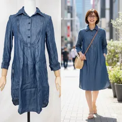 Provador プロバドール デニム シャツ ワンピース シャツワンピ レディース 7号 Sサイズ相当 Aライン ブルー 青 カジュアル 大人 かわいい ナチュラル 春秋 長袖 体型カバー おしゃれ 人気 コーデ 上品