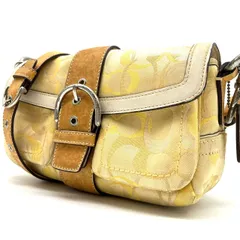 ?良品? COACH コーチ ショルダーバッグ トートバッグ ワンショルダーバッグ シグネチャー キャンバス レザー 革 イエロー 黄色 ブラウン 茶色 ユニセックス 男女兼用 メンズ レディース