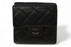 シャネル 財布 CHANEL 三つ折り財布 マトラッセ ラムスキン ブラック/シルバー金具【中古】