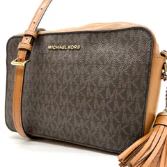 ✨良品✨ Michael Kors マイケルコース ショルダーバッグ トートバッグ ワンショルダーバッグ カメラバッグ タッセル チェーン MK柄 総柄 PVC レザー 革 ブラウン 茶色 ユニセックス 男女兼用 メンズ レディース