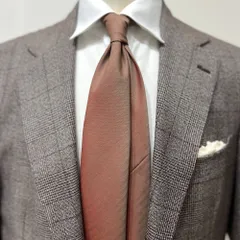 HOLLAND&SHERRY生地 Atto Vannucci (アットヴァンヌッチ) ネクタイ ベージュ×レッド シャドーヘリンボーン セッテピエゲ ソラーロ ホーランド＆シェリー 25AW