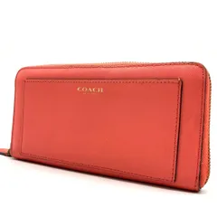 【良品】 COACH コーチ 長財布 ロングウォレット ラウンドファスナー レザー 革 オレンジ 橙色 ユニセックス 男女兼用 メンズ レディース