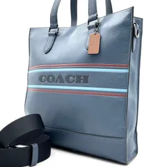 ✨良品✨ COACH コーチ グラハム ストラクチャード トートバッグ　ハンドバッグ  ショルダーバッグ 2way レザー 革 ブルー 青 ライトブルー  ストライプ A4収納可能 ユニセックス 男女兼用 メンズ レディース