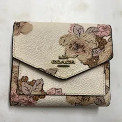 02w20973 コーチ COACH  フラワープリントスモールウォレット  ブラウン  フィリピン製 レディース  三つ折り財布  【中古品】