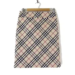 バーバリー ロンドン BURBERRY LONDON スカート 膝下丈 ノバチェック柄 コットン ストレッチ M 38 ベージュ 黒 白 赤 国内正規品 タグ付 美品