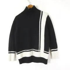 アイシービー iCB ニット セーター ハイネック 配色 カシミヤ ウール 長袖 XS 黒 ブラック オフホワイト 小さいサイズ