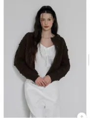 L'AMOURE ポンポンカーディガン ブラウン