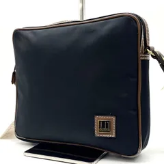 【良品】 dunhill ダンヒル クラッチバッグ ハンドバッグ ポーチ ナイロン レザー 革 ネイビー 紺色 ブラウン 茶色 タグ付き ユニセックス 男女兼用 メンズ レディース
