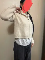 アイボリー色 ニット ツーウェイ ジップアップ カーディガン