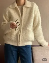 リーブル アルパカ ジップアップ カーディガン アイボリー