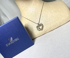 美品 SWAROVSKI スワロフスキー ラインストーン装飾ハートデザインペンダントトップ チェーンネックレス 約39~45cm 男女兼用 箱あり
