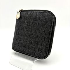 【 美品 】BVLGARI　ブルガリ　ロゴマニア　デニム　ラウンドファスナー　二つ折り財布　グレー