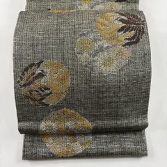 【美品】 袋帯 名品 草花 金銀糸 箔 灰緑 六通 正絹 【中古】