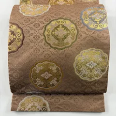 【美品】 袋帯 秀品 華文 花唐草 刺繍 赤茶 六通 正絹 【中古】