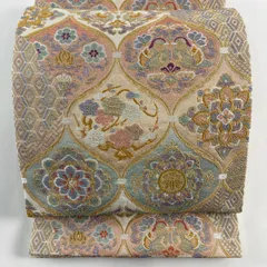 【美品】 袋帯 逸品 24k純金 貝紫輪奈織 立涌 向かい鳥 金糸 刺繍 金色 六通 正絹 【中古】