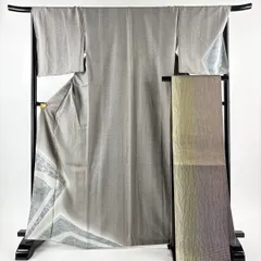 【美品】 付下げ 身丈166cm 裄丈67.5cm L 袷 袋帯セット 草花 寄せ柄 ぼかし 灰茶 正絹 秀品 【中古】