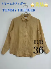【500円OFF🎉3/15まで！】 トミーヒルフィガー TOMMY HILFIGER Yシャツ レディース M ワイシャツ カットソー ブラウス ロゴ 長袖 リネン ベージュ スーツ yシャツ ブラウン 茶 EUR36 US４UK8