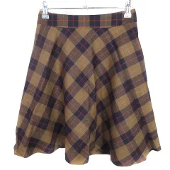 ロペ ROPE スカート フレア ひざ丈 バックファスナー 薄手 ウール チェック 36 ベージュ 紺 ネイビー ボトムス