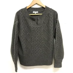 ナチュラルビューティーベーシック キーネックケーブルニットプルオーバー アランニット ウール混 ブラウン FREE