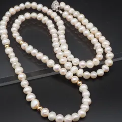 J836 淡水真珠 パール SILVER刻印 ロングネックレス ゴールド デザイン 6月誕生石