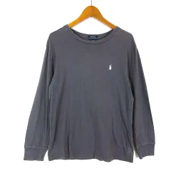 ポロ ラルフローレン POLO RALPH LAUREN Tシャツ ロンT ポニー ロゴ 刺繍 コットン 長袖 M 150 チャコールグレー 白 ホワイト 男の子 KIDS 国内正規品