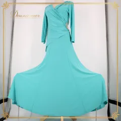 社交ダンス 衣装 スタンダード ドレス ワンピース レッスンウェア パーティ衣装 水色 ライトブルー系 ビジュー ラインストーン シンプル 無地