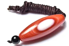 【１点物】チベット産 赤天眼石　49x17(丸玉8)mm　天珠手編み ペンダントネックレス パワーストーン 天然石 _PC7679