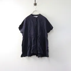 スタンプアンドダイアリー STAMP AND DIARY リネン フレンチスリーブ チュニック ｜ネイビー トップス 【2400014702774】