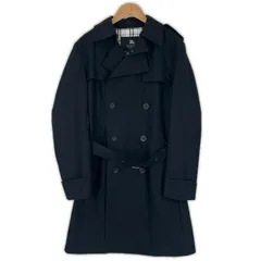 美品▲BURBERRY BLACK LABEL バーバリーブラックレーベル コットン100％ 裏地チェック ロゴボタン トレンチコート ブラック M 日本製 正規品 メンズ