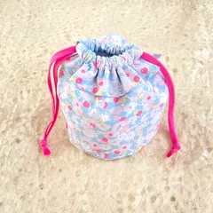 丸底フリル巾着　リバティ生地使用　オリビアネオンウォーターバルーン　輸入リバティ