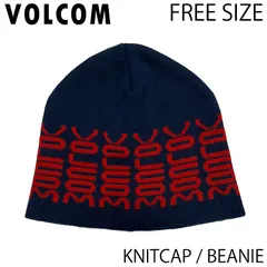 【USED／フリーサイズ】VOLCOM ニットキャップ／ビーニー ネイビー／レッド