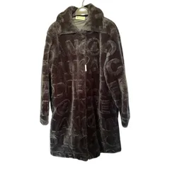 Z1660 ANDRELUCIANO フェイクファー コート ロング  アンドレルチアーノ◆ブラダブルブレスト コート ロゴ ブラック