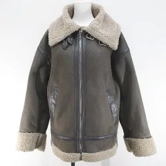 エモダ EMODA B-3 オーバーカラー フライト ジャケット ブルゾン ムートン調 ボア F 灰系 グレー ジップアップ ネックベルト