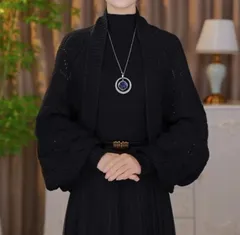 【ブラック】ボレロ レディース ニット カーディガン 透かし編み 羽織り ショート丈 体型カバー おしゃれ 秋冬 コーデ ふんわり袖 きれいめ