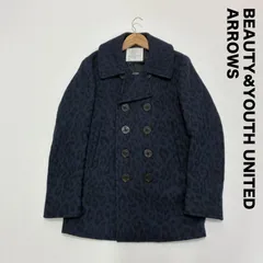 BEAUTY&YOUTH UNITED ARROWS ユナイテッドアローズ⭐︎BY レオパード/メルトン Pコート ブルー×ブラック ヒョウ柄 豹