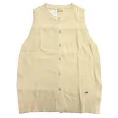 未使用 CROCODILE クロコダイル コットン ニット ベスト カットソー クルーネック ロゴ ノースリーブ M ベージュ レディース 古着 中古 USED